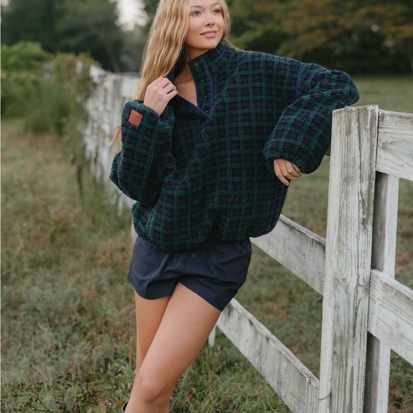 Plaid Funnel-Neck Turtleneck Sweater in Green & Navy - Picture 3 of 3